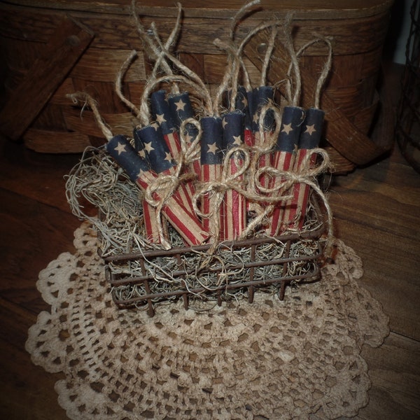 4th of July Rustic Home Decor~Firecracker Bowl Fillers~American Flag Patriotic Farmhouse Decor~Primitive Decor~Red White Blue Gift