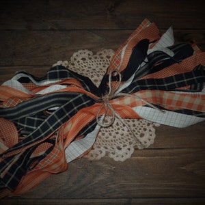 Primitive Halloween Orange & Black Homespun Fabric Strips~Rustic Farmhouse Wreaths~Bows~Garland~Scraps~Raggy Halloween Fabrics~Tattered