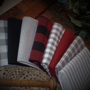 Primitive Homespun Fabric~Lady Bug Collection~Quarters~Samplers~Yards~Strips~Prim~Farmhouse~Rag Quilting~Wreaths~Bows~Bundles~Rustic