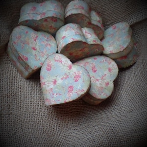 Primitive Valentine Heart Keepsake Box~Bowl Filler~Distressed Country Shabby Chic Robin Egg Blue & Pink~Ditsy Flower Covered Box Set~