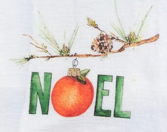 Watercolor "Noel" Flour Cloth Dishtowel