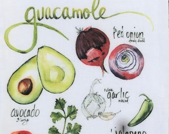 Watercolor "Guacamole Recipe" Flour Cloth Dishtowels