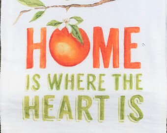 Watercolor "Home is where the heart is" Flour Cloth Dishtowel