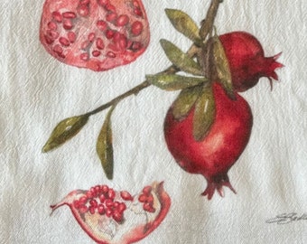 Watercolor "Pomegranate" Flour Cloth Towel