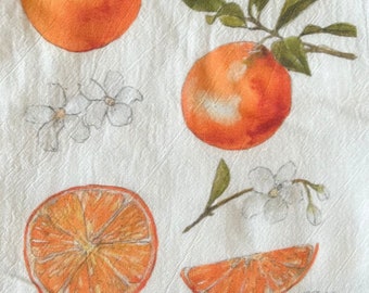 Watercolor "Orange" Flour Cloth Dishtowel