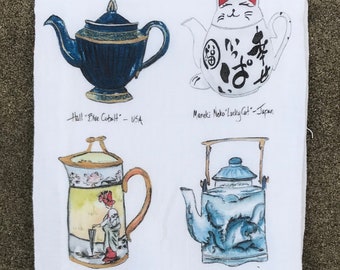 Watercolor "Classic Tea Pot" Flour Cloth Dishtowel