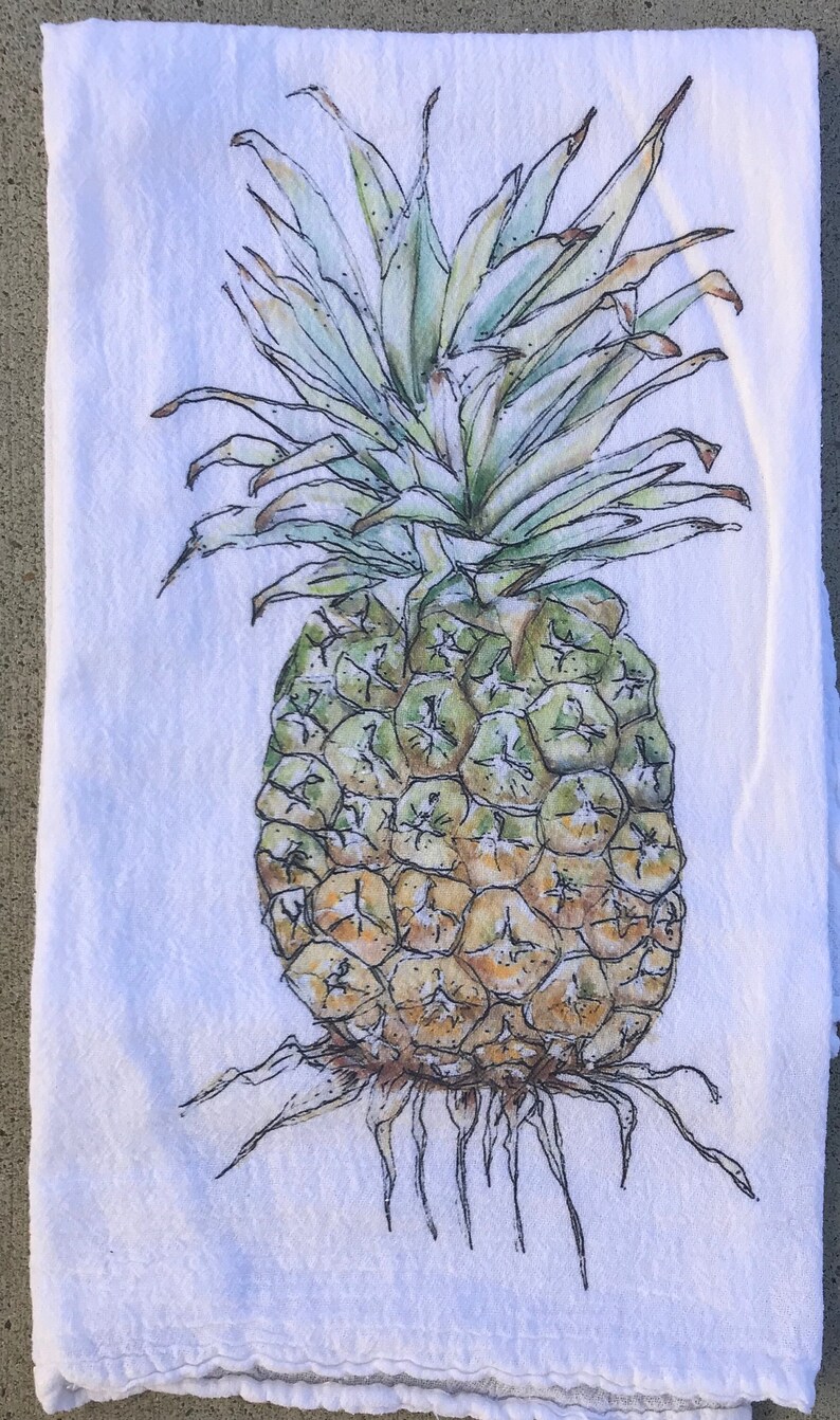 Watercolor Pineapple Flour Cloth Dishtowel image 1