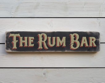 THE RUM BAR - Vintage Style Wooden Sign. Handmade Retro Home Gift