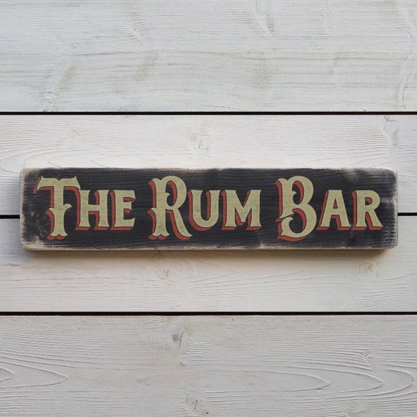 THE RUM BAR - Vintage Style Wooden Sign. Handmade Retro Home Gift