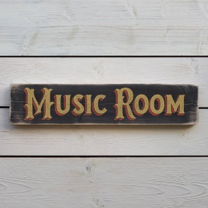 MUSIC ROOM Vintage Style Wooden Sign. Handmade Retro Home Gift