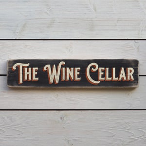 THE WINE CELLAR Vintage Style Wooden Sign. Handmade Retro Home Gift