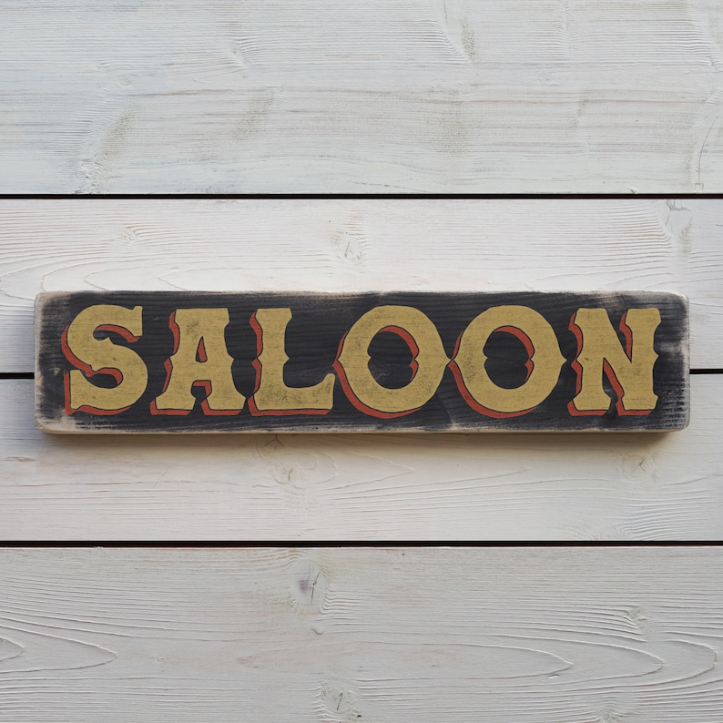 SALOON Vintage Style Wooden Sign. Handmade Retro Home Gift image 1