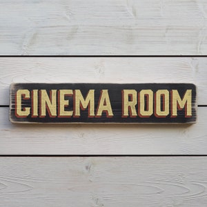 CINEMA ROOM Vintage Style Wooden Sign. Handmade Retro Home Gift