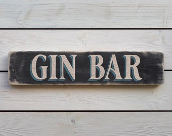 GIN BAR Vintage Style Wooden Sign. Handmade Retro Home Gift