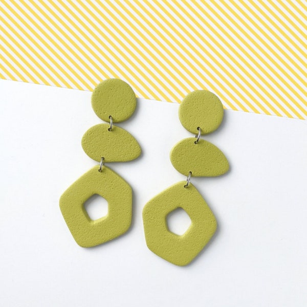polymer clay jewelry | handmade statement earrings | unique gift for her | LOGAN in chartreuse
