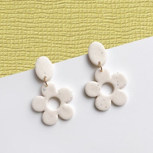 spring flower earrings | polymer clay statement jewelry | unique handmade gift for her | HOLLIS in speckled beige
