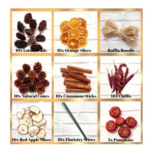 Christmas Wreath Making Decorations - Wreath Making Accessories - Dried Fruit - Raffia - Floristry Wires