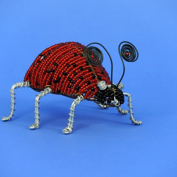Beaded Ladybird, Beaded wire animal sculpture / Zimbabwean Art made in Scotland