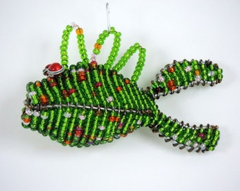 Beaded Fish, Beaded wire animal sculpture / African Zimbabwean Art made in Scotland