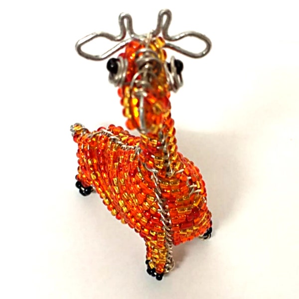 Beaded small Giraffe, Beaded wire animal sculpture / Zimbabwean Art made in Scotland