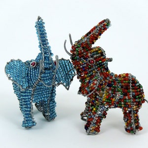 Beaded Elephant, Beaded wire animal sculpture / Zimbabwean Art made in Scotland