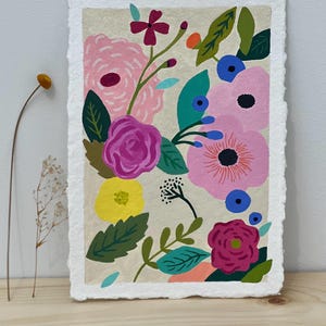 Dipinto floreale - Dipinto floreale su carta - Dipinto a guazzo originale - Carta fatta a mano - Decorazione floreale - Dipinto originale di fiori da giardino