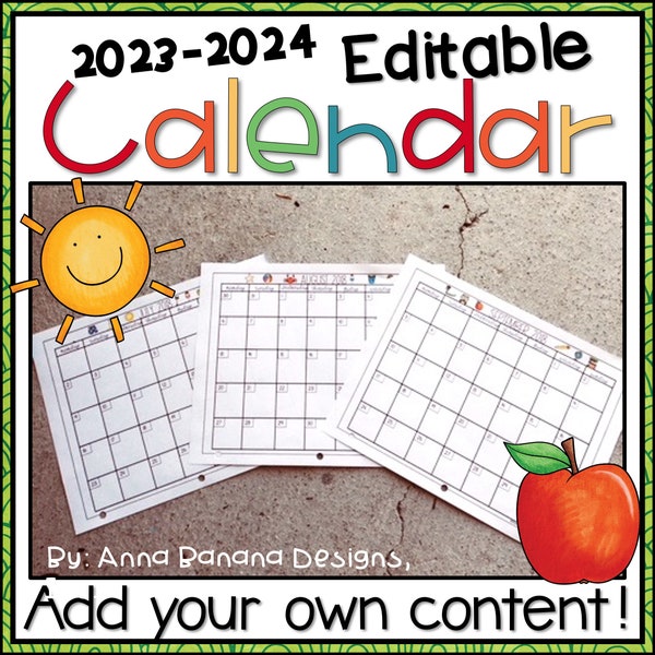 Editable Calendar 2023-2024, Calendar Printable, Calendar for Classroom, Calendar Template, Preschool Calendar, Preschool Calendar Classroom