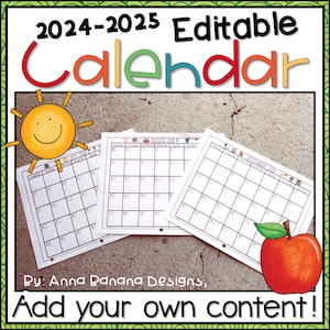 Editable Calendar 2024, Calendar Printable, Calendar for Classroom, Calendar Template, Preschool Calendar, Preschool Calendar Classroom
