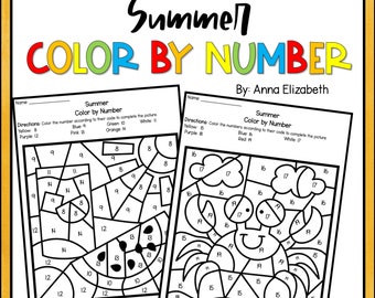 Color by Number Summer, Color by Number Coloring, Color by Number for Kids, Color by Number Printable, Printable Summer Coloring, summer kid