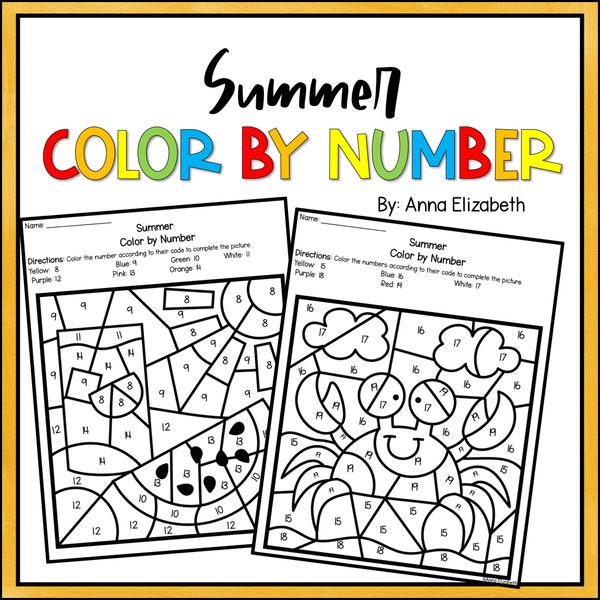 Color by Number Summer, Color by Number Coloring, Color by Number for Kids, Color by Number Printable, Printable Summer Coloring, summer kid