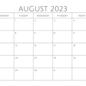 Calendar, Calendar Printable, White Calendar, Editable Calendar,