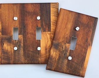 wood burned wood switch plate Teddy bear wood light switch cover