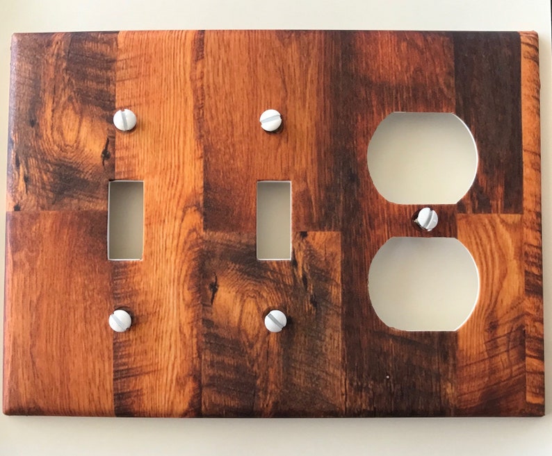Rustic wood light Switch Plate Cover // brown faux image 64 Etsy