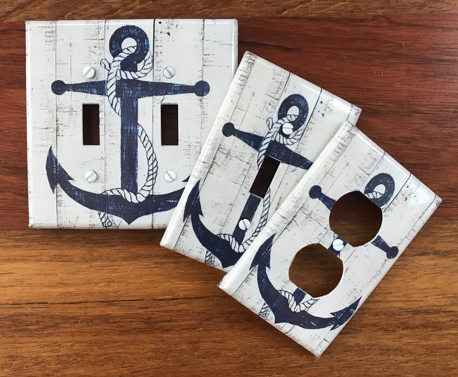 Nautical anchor rustic light switch plate cover // blue off Etsy