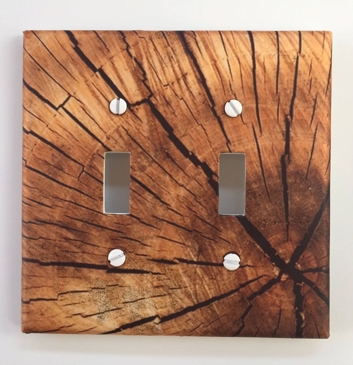 Rustic Wood Light Switch Plate Cover // Brown Log Slice Faux Etsy