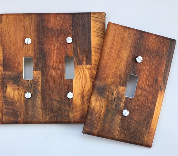 Rustic wood light Switch Plate Cover // brown faux image 64 // Etsy