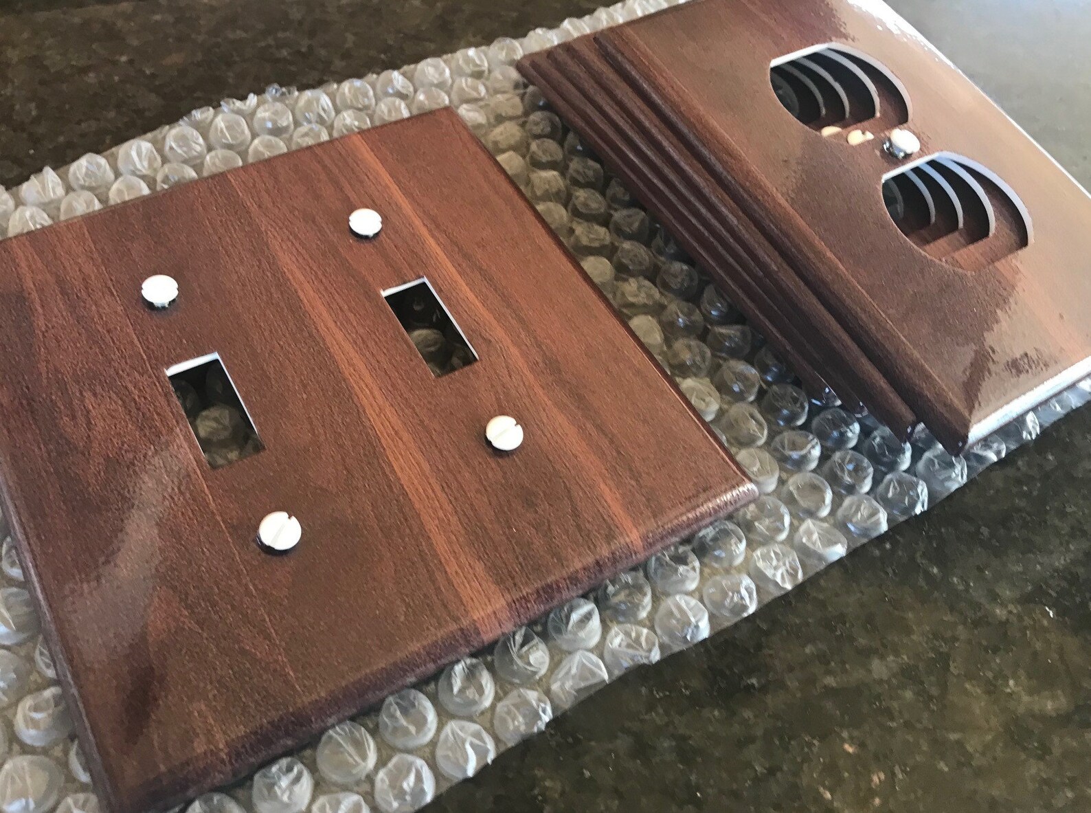 Walnut Wood light switch plate cover // dark brown faux image Etsy