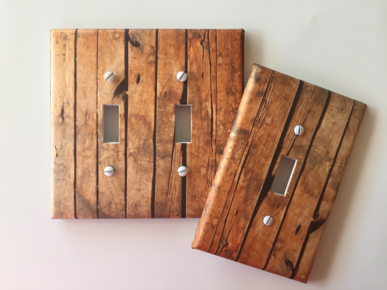 Rustic wood Light Switch Plate // Wood Planks brown faux image Etsy