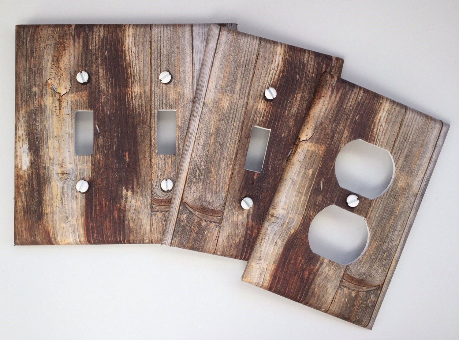 Rustic Wood Light Switch Plate Cover Planks // grey brown faux Etsy