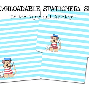 Pdf para download Papelaria Marinheiro Mar Marítimo Litoral Bonito Kawaii Envelope Carta Papel Baixar Cachorro Airedale Terrier Engraçado Snail Mail