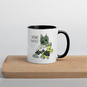 Mugg med färg inuti - Zombiehund och undulatfågel - Före kaffe