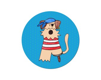 Pirate  Pirates Piracy Sailboat Airedale Terrier Welsh Irish Terrier Funny Dog Children Kids Cute Blue Pinback button - 38 mm / 1 1/2 inches