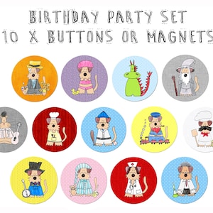 Birthday Party Button Children&#39;s Kids Children Birthday Pinback Button Badge fridge magnet set Saving Offer  38 mm / 1 1/2 inches