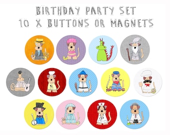 Birthday Party Button Children's Kids Children Birthday Pinback Button Badge fridge magnet set Saving Offer  38 mm / 1 1/2 inches