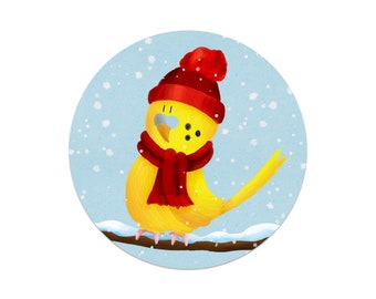 Wellensittich im Schnee - Sittich Vogel Winter Schnee Mütze Schal - Button Magnet Sticker Flaschenöffner Taschenspiegel süß witzig kawaii