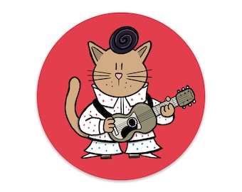 Elvis Presley Cat Rock'n'Roll Music Fifties Rock Icon Funny Cute Fridge Magnet Pocket Mirror pinback button badge Postcard