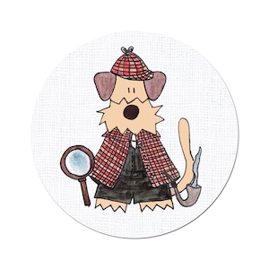 Sherlock Holmes London England Private Detective Sherlockian Pinback button badge Funny Airedale Welsh Terrier - 38 mm / 1 1/2 inches