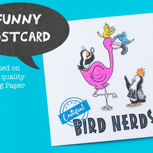 Certifié Bird Nerd! Carte postale Funny Statement - Carton de haute qualité - Carte de dessin animé