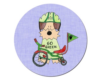 Dreirad Fahrrad Klimaaktivist Airedale Terrier Welsh Fox Lakeland Button Magnet Sticker Flaschenöffner Umweltschutz Umweltschützer Klima