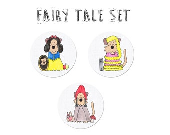 Airedale Terrier Hund Button Magnet Flaschenöffner Taschenspiegel Märchen Rapunzel Rotkäppchen Schneewittchen